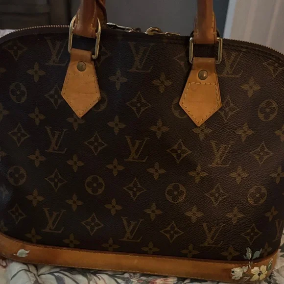 Louis Vuitton Brown hand painted Alma pm Floral Satchel - Picture 5 of 13